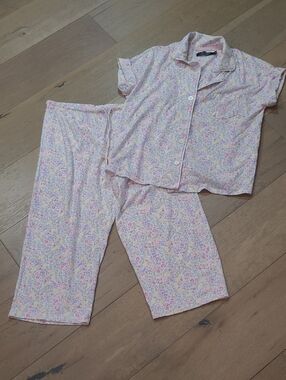 Ralph Lauren Black Label Floral Pajama Set Women's sz M Short Sleeve/Crop Pants